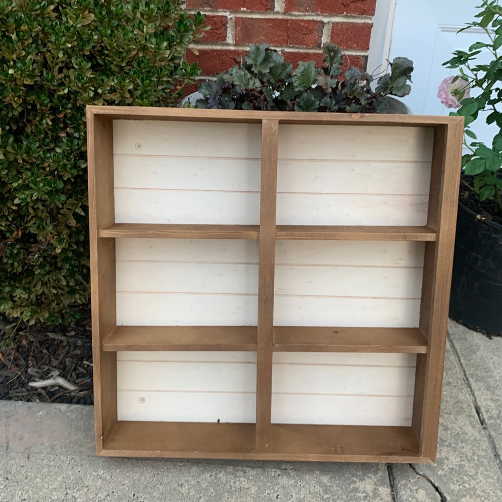 Rustic Wood Shadow Box Display Shelf 6 Cubby Brown White Shiplap Farmhouse 18x18
